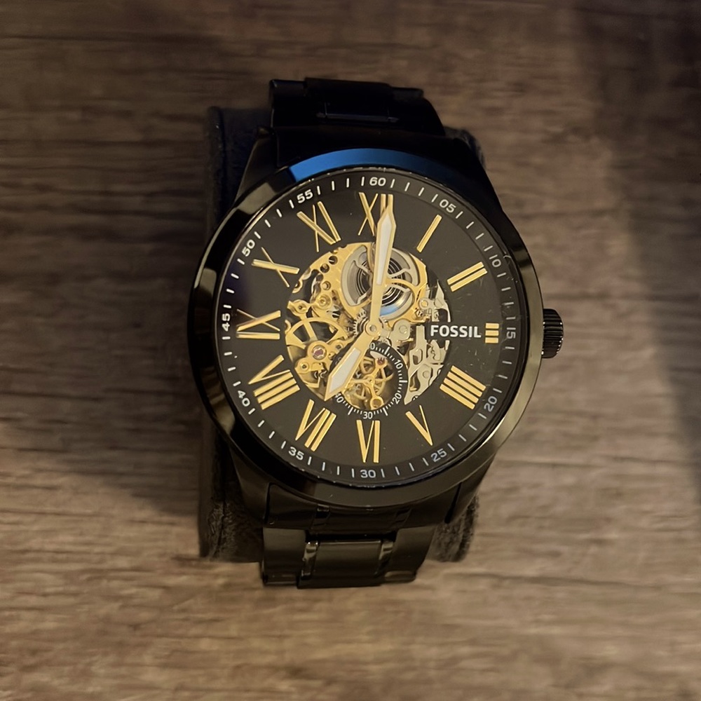 Men’s black and gold Fossil Skeleton Watch